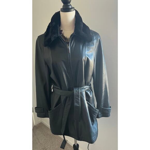 Adler Collection Women’s Black Leather Real Lamb Zip Up Belted Jacket Coat Sz M - Picture 4 of 15
